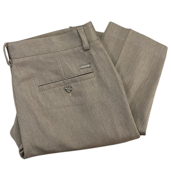 IZOD Performance Stretch Flat Front Pants Trouser Olive Green Straight Leg 34x30 - Picture 1 of 12